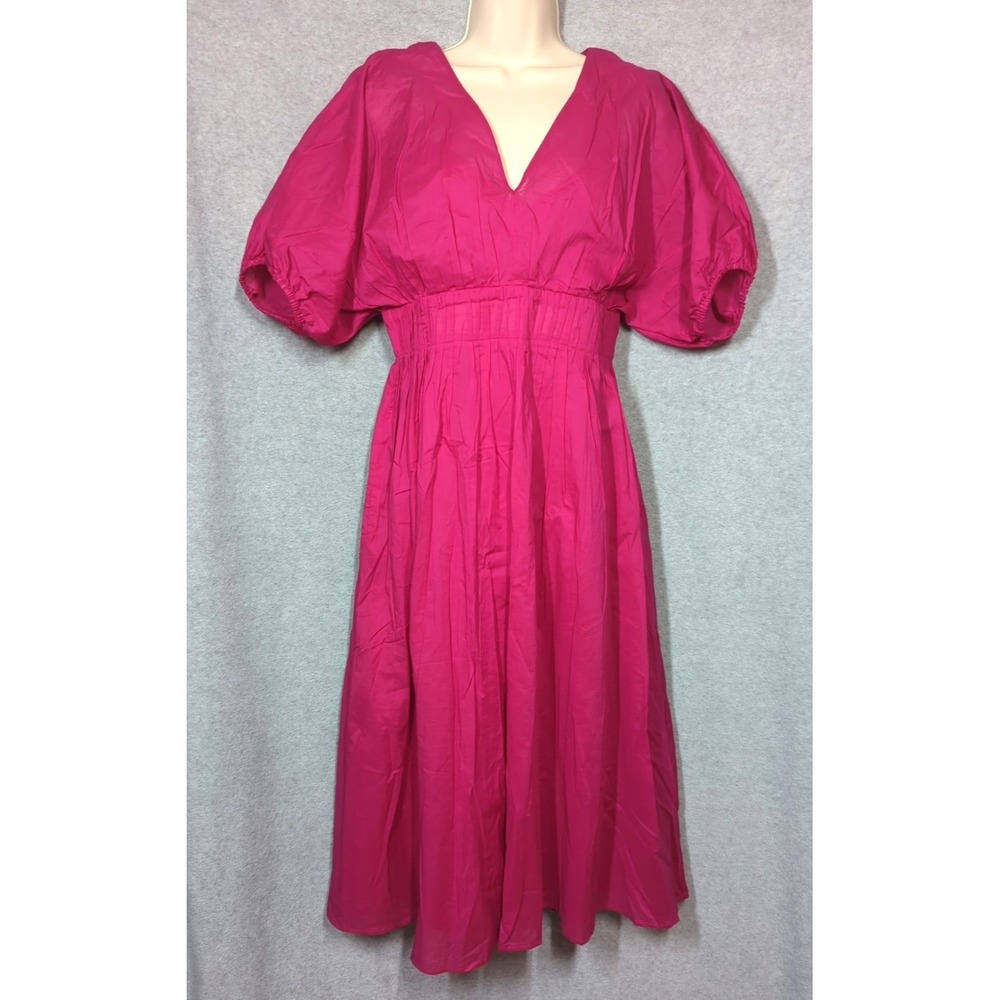 New Banana Republic Women Puff Sleeve Midi Dress 6 Petite Fuchsia Playful Polish